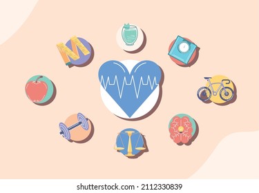 healthy lifestyle heart beat icons