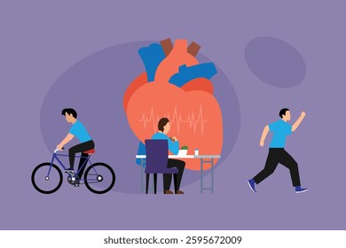 Healthy Lifestyle and Heart Health - Exercise, Nutrition, and Wellness 2d flat vector illustrations