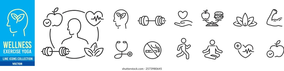 Healthy Lifestyle icon. Balanced Diet, Active Lifestyle, Fitness Routine, Nutrient Rich Diet and Healthy Food