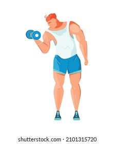 Healthy lifestyle icon with man exercising with dumbbell flat vector illustration