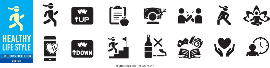Healthy Lifestyle icon set. Editable stroke vector icon collection.