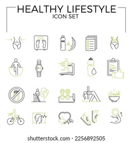 HEALTHY LIFESTYLE Icon Set.  Two-colored.