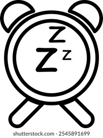 Healthy lifestyle icon. Simple line art clock icon with Z at night sleeping time. Bedtime symbol in line art