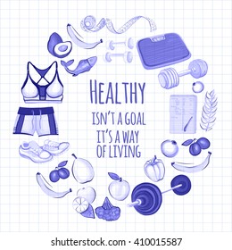 Healthy lifestyle icons Doodle style images