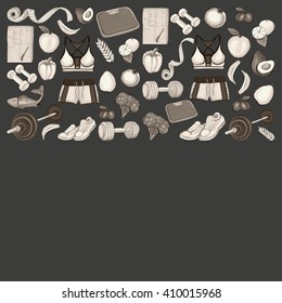 Healthy lifestyle icons Doodle style images