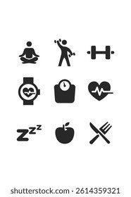 Healthy lifestyle icons and fitness icons set vector illustration. Stock illustration. 