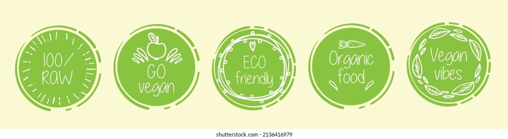 Healthy lifestyle icons on yellow background. Go vegan and organic food.