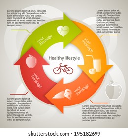 Healthy lifestyle icons over background on infographic style circle arrows chart. Vector illustration eps 10 for cover page magezine or web banner 