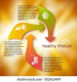 Healthy lifestyle icons over background on infographic style circle arrows chart. Vector illustration eps 10 for cover page magezine or web banner