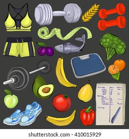 Healthy lifestyle icons Seamless vector pattern