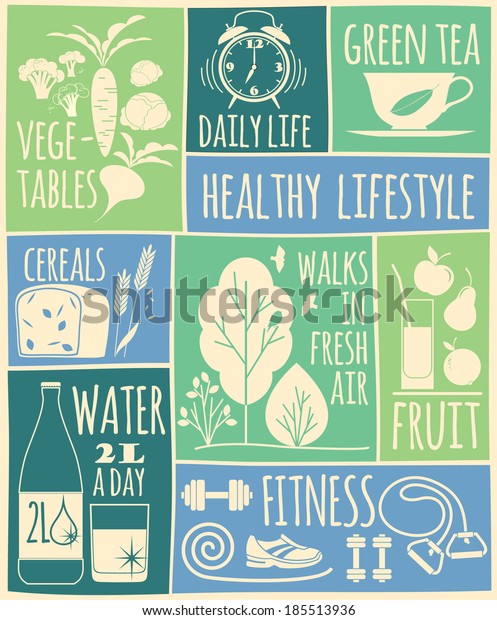 Healthy Lifestyle Icons Set Stock Vector (Royalty Free) 185513936 ...