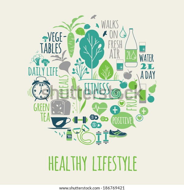 Healthy Lifestyle Icons Set Stock Vector (Royalty Free) 186769421 ...