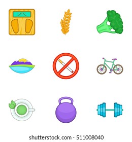 Healthy lifestyle icons set. Cartoon illustration of 9 healthy lifestyle vector icons for web