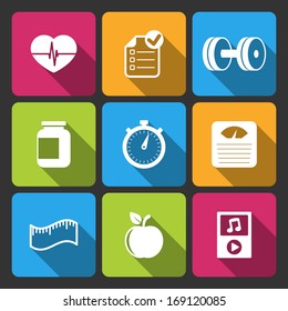 Healthy Lifestyle Icons Set For Fitness App Isolated Vector Illustration