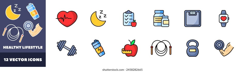 Healthy lifestyle icons set. Health set. Flat style. Vector icons