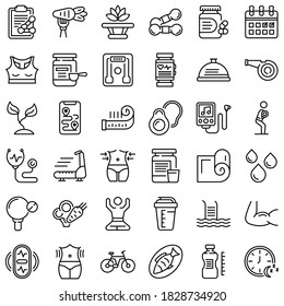 Healthy lifestyle icons set. Outline set of healthy lifestyle vector icons for web design isolated on white background