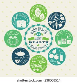  Healthy lifestyle Icons set. Vector illustration