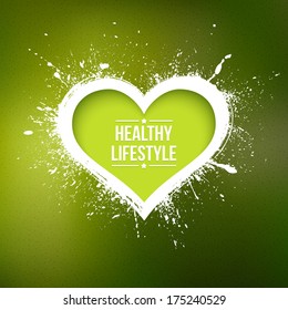 Healthy lifestyle illustration. Abstract vector background. Green background. Heart background. Love background. Grunge background