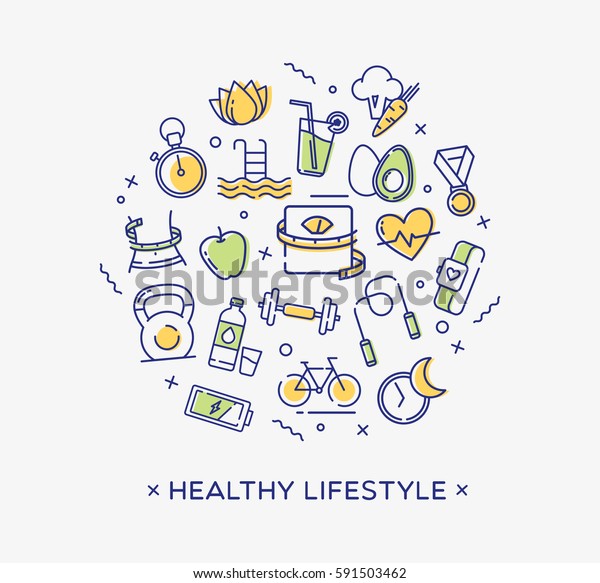 健康的なライフスタイルイラスト ダイエット 健康 栄養 のベクター画像素材 ロイヤリティフリー