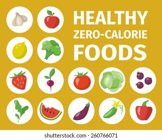 Healthy Lifestyle infographic. Healthy zero-calorie foods.