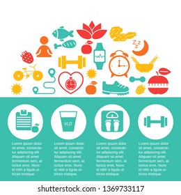 Healthy Lifestyle infographics with sport and diet icons. Site template.