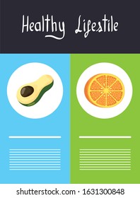 healthy lifestyle lettering with icons vector illustration design