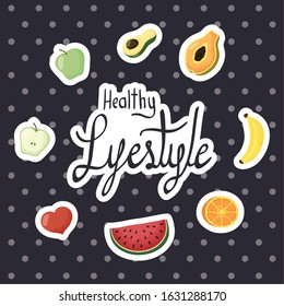 healthy lifestyle lettering with set icons vector illustration design
