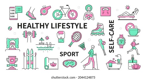 Healthy lifestyle - line design modern icon set