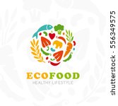 Healthy lifestyle logo. Round emblem of raw food. Vector icon template for vegan restaurant, diet menu, natural products, fitness club, family farm. Light background