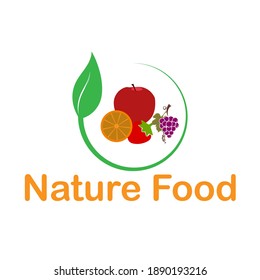 Healthy lifestyle logo. Round emblem of raw food. Vector icon template for vegan restaurant, diet menu, natural products, fitness club, family farm. Light background