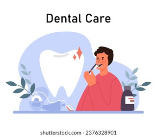 Healthy lifestyle. Man brushing his teeth with a toothbrush. Dental care, daily hygiene routine. Self-care schedule. Flat vector illustration