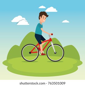 healthy lifestyle man riding bike design