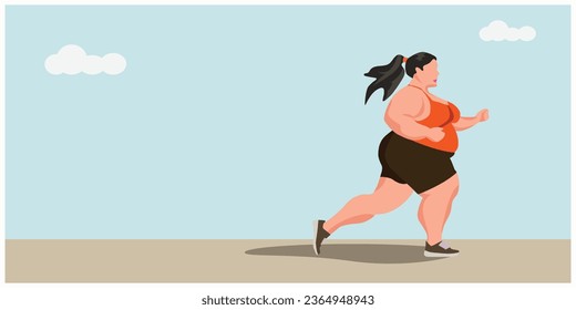 healthy lifestyle, middle aged woman, runner running along road, habit exercise, goal plan concept