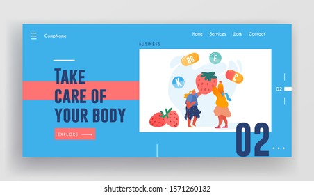 Healthy Lifestyle and Organic Food Choice Website Landing Page. Women Holding Huge Strawberry. Vitamins Healthy Fortified Products Fruits and Berries Web Page Banner. Cartoon Flat Vector Illustration