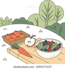 Healthy lifestyle and organic food concept with fresh fruits and veggies