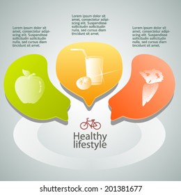 Healthy lifestyle and organic food icons over background on infographic style bubble speak chart. Vector illustration eps 10 for cover page magezine or web banner 