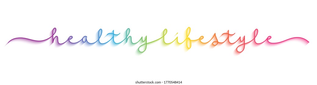 HEALTHY LIFESTYLE rainbow gradient vector monoline calligraphy banner with swashes