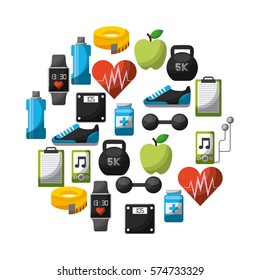 healthy lifestyle related icons in circle shape over white background. colorful design. vector illustration