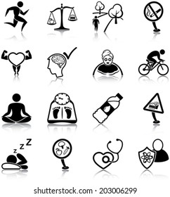 Healthy lifestyle related icons/ silhouettes