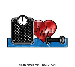 healthy lifestyle scale barbell heart beat