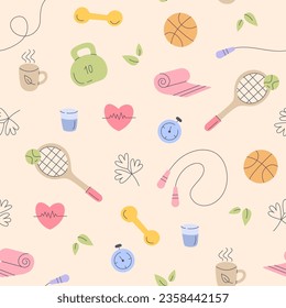 Healthy lifestyle. Seamless background. Vector illustration