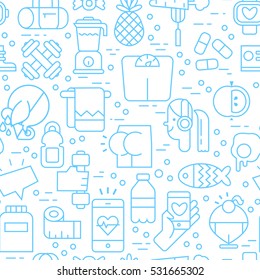 Healthy lifestyle seamless outline pattern