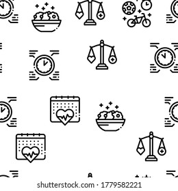 Gesunde Lifestyle Nahtlose Muster Vektor Thin Line. Illustrationen