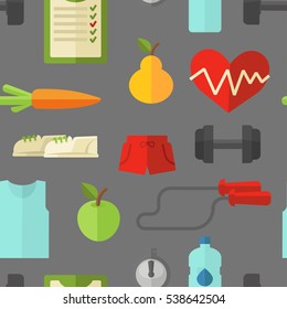 Healthy lifestyle seamless pattern. Vector wellness concept flat pattern.