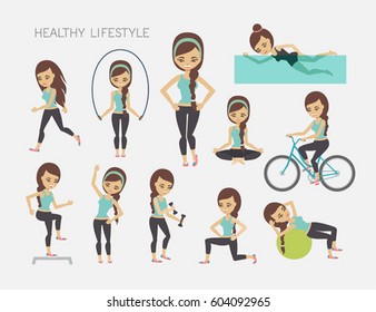 Healthy lifestyle set. Vector illustration