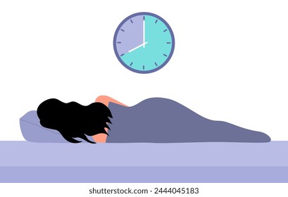 Healthy lifestyle sleeping girl and eight hours clock.