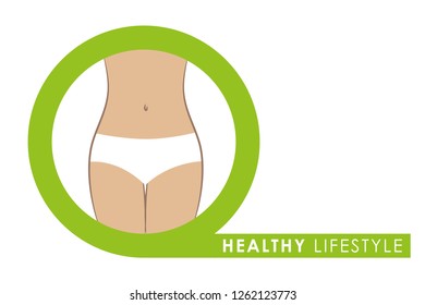 healthy lifestyle slim fit female body in green circle vector illustration EPS10