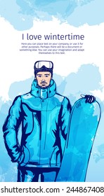 healthy lifestyle, snowboarder poster in watercolor style  text message