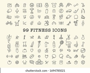  Estilo de vida saludable. Deporte y actividad. Elementos de diseño finos, iconos establecidos. Ilustración del vector