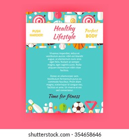 Healthy Lifestyle Sport Invitation Template Flyer. Flat Design Vector Illustration of Brand Identity for Dieting and Workout Promotion. Colorful Pattern for Advertising.